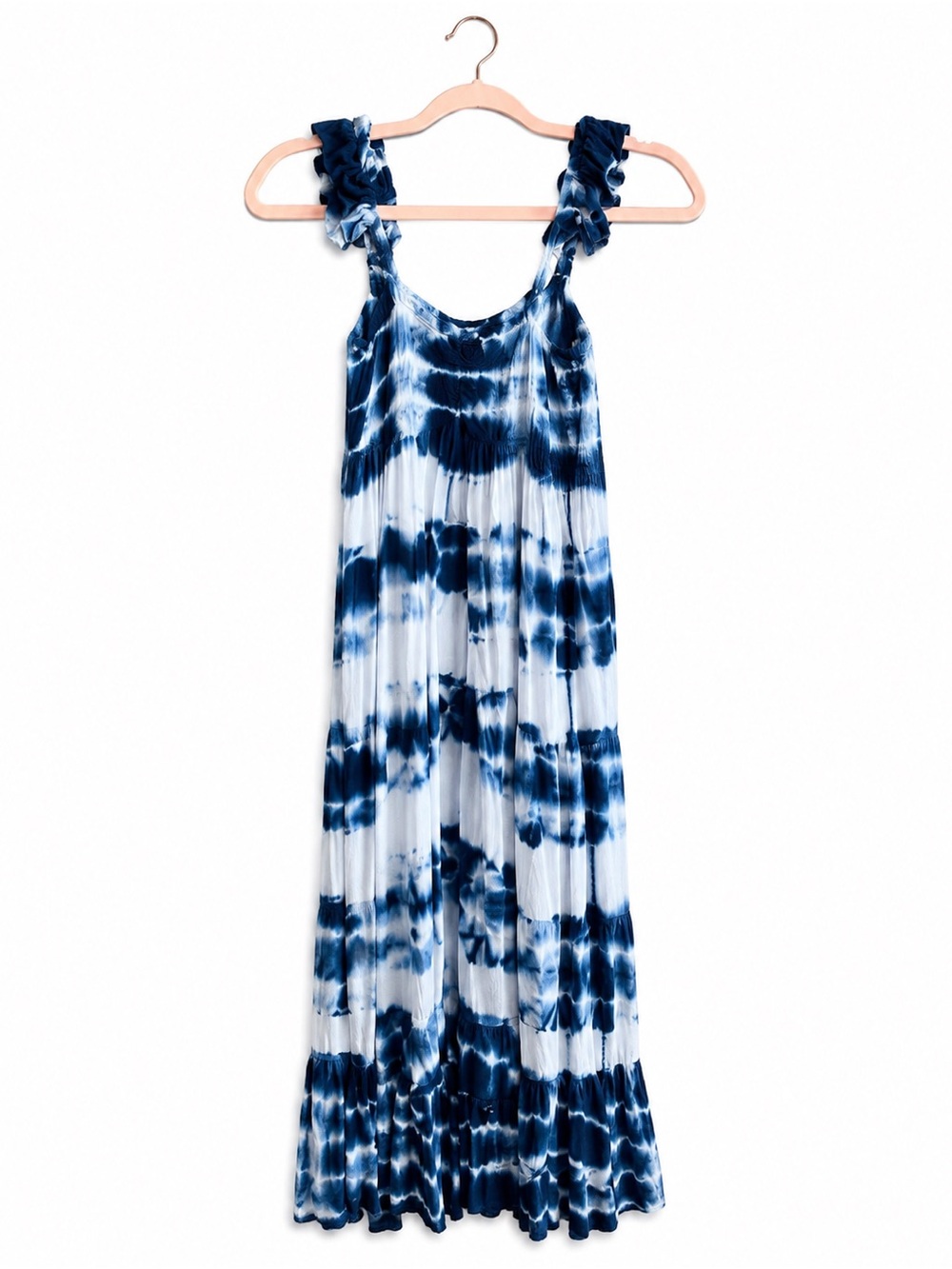 Raviya Navy White Tie Dye Maxi Dress Ruffle Straps Boho Beach Girls